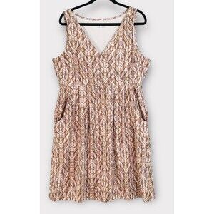 Eddie Bauer Comfort Dress Women's XL Peach Tan V-Neck Crisscross Front